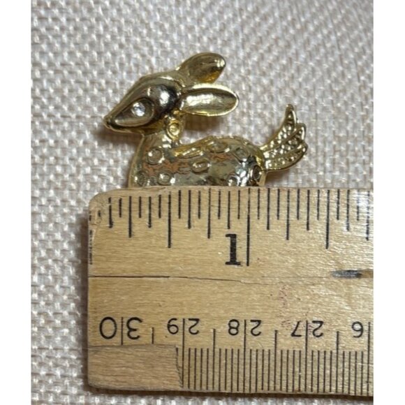 Deer Brooch Pin Animal Jewelry Vintage Gold Tone Bambi Fawn Rhinestone 1.5" - Picture 5 of 7